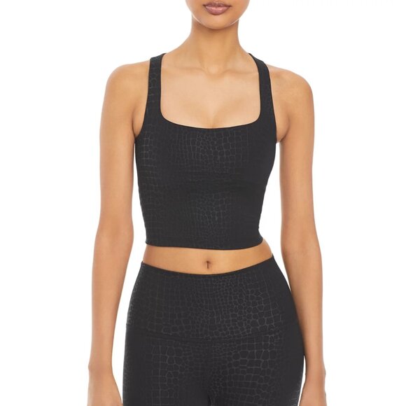 Beyond Yoga Embossed Croc Square Neck Cropped Tank Top Black Size XS - Picture 1 of 6